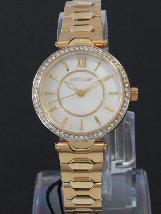 Wittnauer Ladies Dress Watch MOP Dial Crystal Embedded Bezel Gold Tone 30mm main image 4